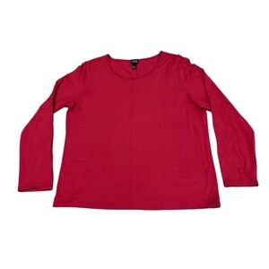 Eileen Fisher Red Long Sleeve Shirt Womens Large Stretchy Stretch USA Made